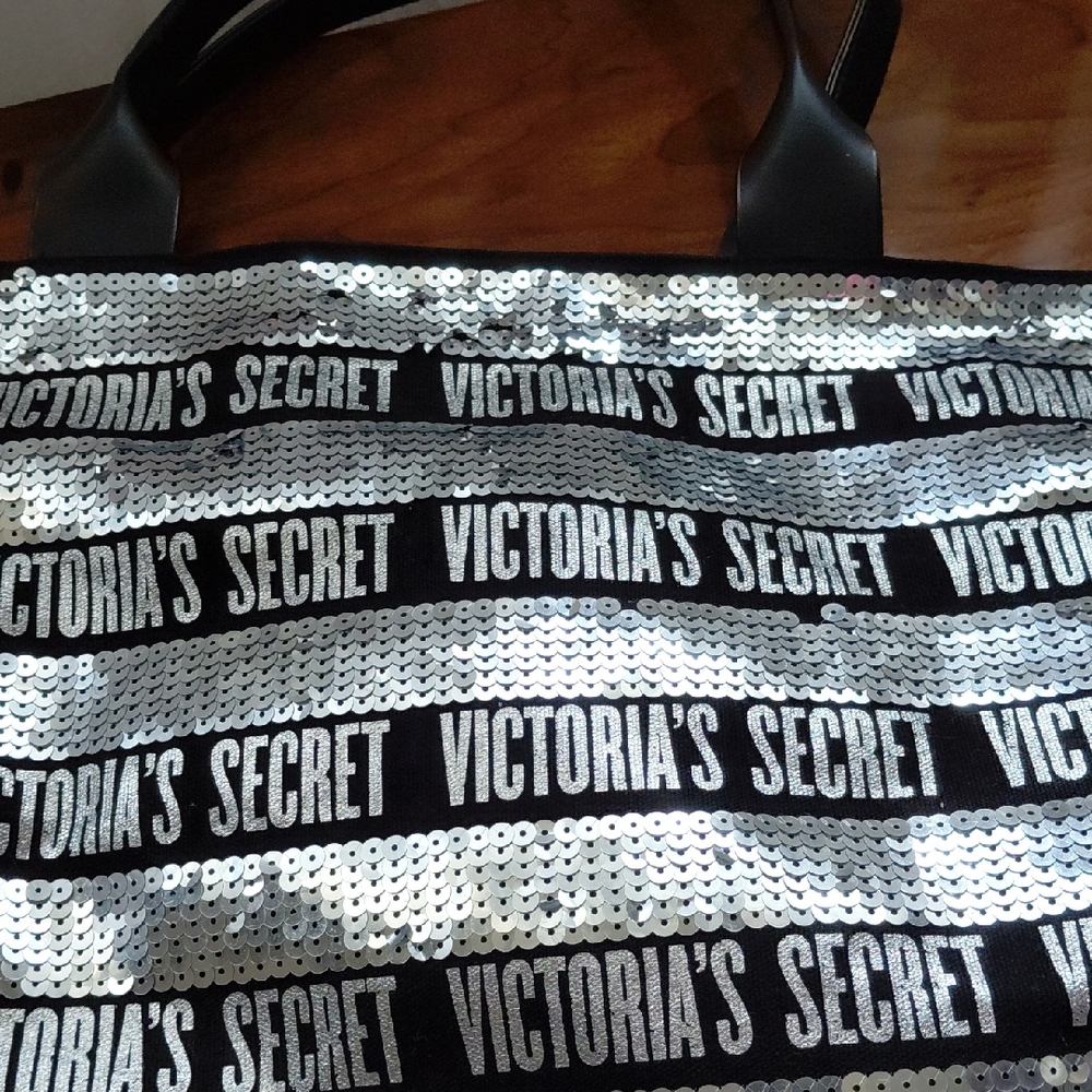 Victoria's Secret Glamorous Black and Silver Tote